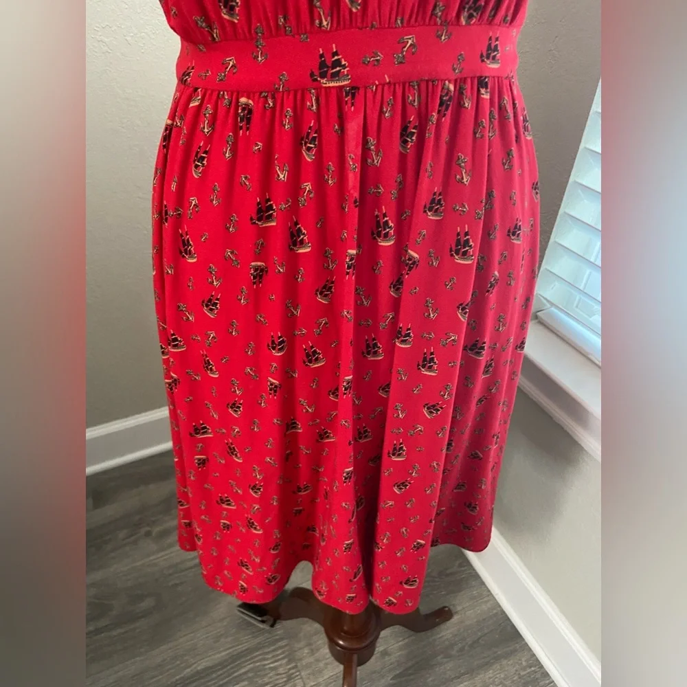 Leifnotes Red Casual Dress w Anchors &  ships size XS - Picture 4 of 11